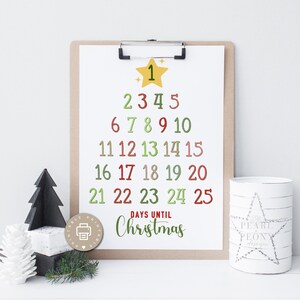 PRINTABLE Christmas Countdown Calendar, Trendy Days Until Christmas, DIY Advent Calendar, Green Red Christmas, Countdown to Christmas Cute