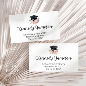 Modèle d&#39;insertion de carte de visite de remise des diplômes MODIFIABLE, faire-part de finissant, insertion personnalisée imprimable de carte de visite de finissant, Canva
