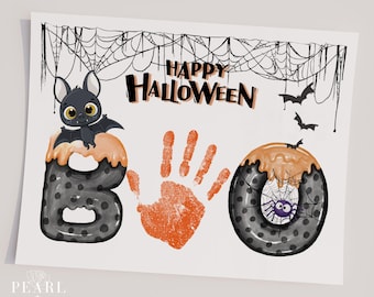PRINTABLE Halloween Handprint Art, BOO Handprint Fall Art Craft, Toddler Preschool Kindergarten 1st Grade Homeschool Activity, Keepsake, PDF
