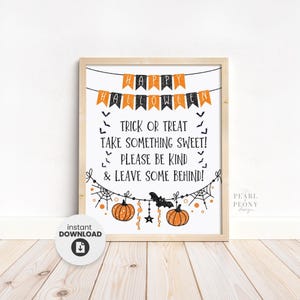 PRINTABLE Cute Halloween Candy Bowl Sign, Please Take One Trick or Treat Front Porch Door, Take a Treat Candy Dish, Trunk or Treat, 8x10 PDF