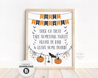 PRINTABLE Cute Halloween Candy Bowl Sign, Please Take One Trick or Treat Front Porch Door, Take a Treat Candy Dish, Trunk or Treat, 8x10 PDF