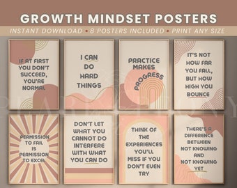 PRINTABLE Growth Mindset Poster Bundle, Boho Classroom Decor, Calm Down Corner, Educational Wall Art, School Counselor, Kids Affirmation
