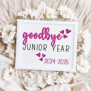 DO DRUKU Różowy Preppy Ostatni dzień Junior Year Sign, Żegnaj 11. klasie, Koniec szkoły Photo Prop, iPad Tablet Digital Sign, 8x10 A4 Rozmiar PDF