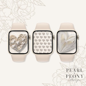 Bundle di 3 quadranti DIGITALI per Apple Watch, San Valentino, cuori di carta, sfondo per smartwatch, estetica neutra per ragazze, PNG