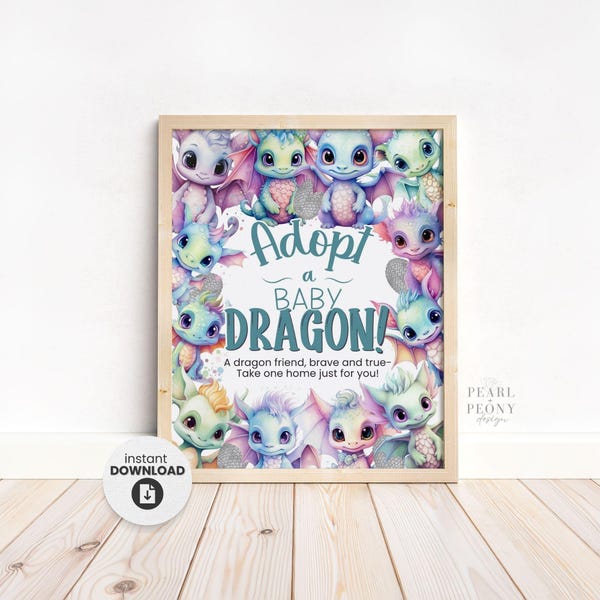 PRINTABLE Adopt a Baby Dragon Party Game, Dragon Adoption, DIY Birthday Adopt A Magical Creature Activity, Adoption Certificate, Adopt a Pet