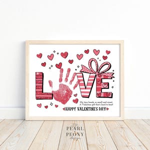 Valentinstag Handabdruck Art Craft Projekt, Erinnerungskunst, Kleinkind Vorschule Kindergarten Homeschool Aktivität, Geschenk für Eltern PDF zum Ausdrucken