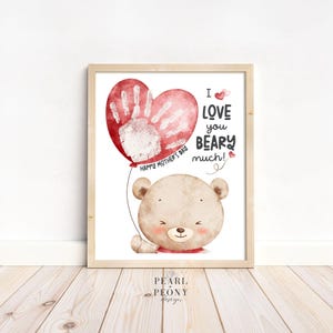Arte de impressão de mão para impressão de dia das mães para a mãe, urso de pelúcia, presente de crianças, crianças pequenas, lembrança de bebê, cartão faça você mesmo, carta em PDF e A4