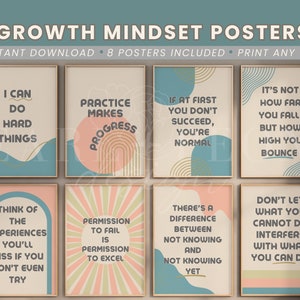 PRINTABLE Growth Mindset Poster Bundle, Boho Classroom Decor, Calm Down Corner, Educational Wall Art, School Counselor, Kids Affirmation