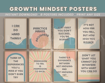 PRINTABLE Growth Mindset Poster Bundle, Boho Classroom Decor, Calm Down Corner, Educational Wall Art, School Counselor, Kids Affirmation