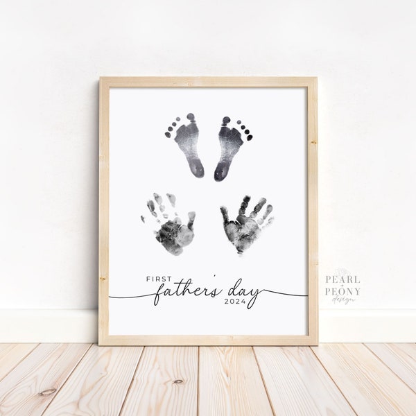 PRINTABLE First Father’s Day Handprint Footprint Art, Personal New Dad Gift, 2024 Fathers Day Keepsake, DIY Gift from Kids, US Letter & A4