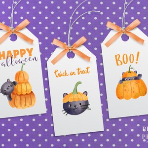 PRINTABLE Halloween Gift Tag, Classroom Trick or Treat Favor Bag Tag, Cat Treat Tag, Halloween Favor Tags Light, Happy Halloween Party