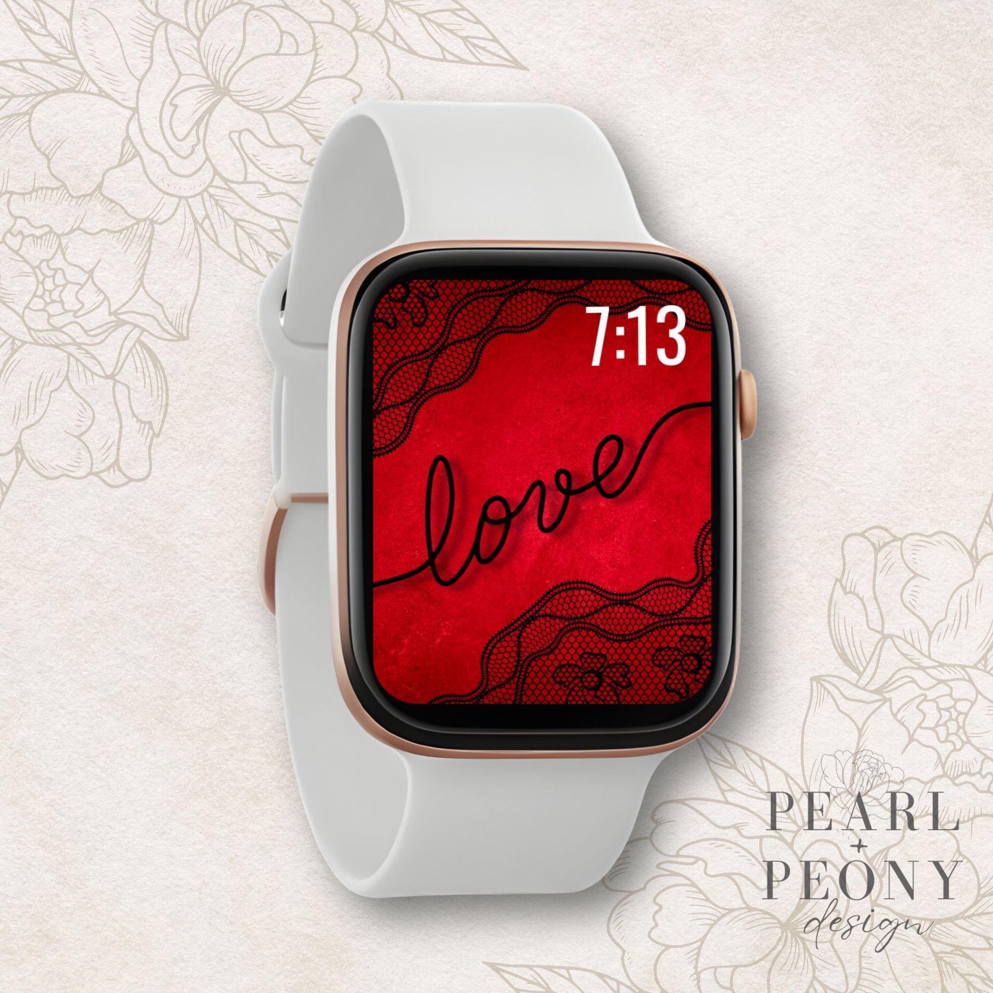 DIGITAL Apple Watch Face, Valentines Day, Love Red and Black Lace