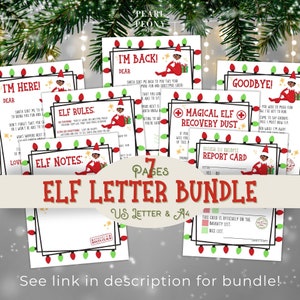 Paquete de cartas de elfos navideños negros IMPRIMIBLES, Bienvenida de elfos, Adiós de los elfos, Reglas de los elfos, Recuperación de los elfos, Boleta de calificaciones, Notas de los elfos, Carta de EE. UU. y PDF A4