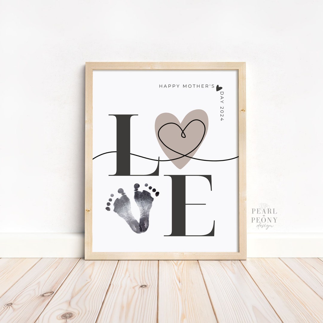 PRINTABLE Happy Mothers Day Footprint Art, Mom Grandma Gift, 2024 ...