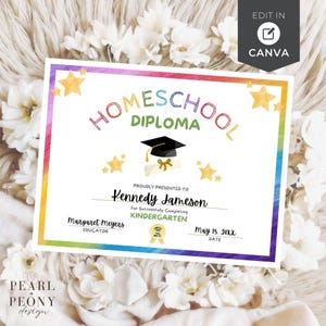 Modelo de diploma de formatura de educação domiciliar EDITÁVEL no Canva, certificado de graduação personalizado para impressão em qualquer nível, recurso para professores, tamanho carta dos EUA, tamanho A4
