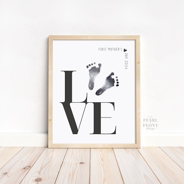 PRINTABLE First Mother’s Day Handprint Footprint Art, Personal New Mom Gift, 2024 Mothers Day Keepsake, DIY Gift from Kids, US Letter & A4