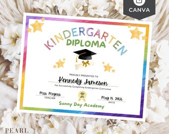 EDITABLE Kindergarten Graduation Diploma Canva Template, Printable Custom Preschool Graduate Certificate, Teacher Resource US Letter Size A4