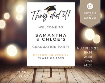 Dual Graduation Party Welcome Sign Template, Graduation Party Sign, Custom Sign, Editable Sign, Twins Graduation Party Welcome Sign, Canva