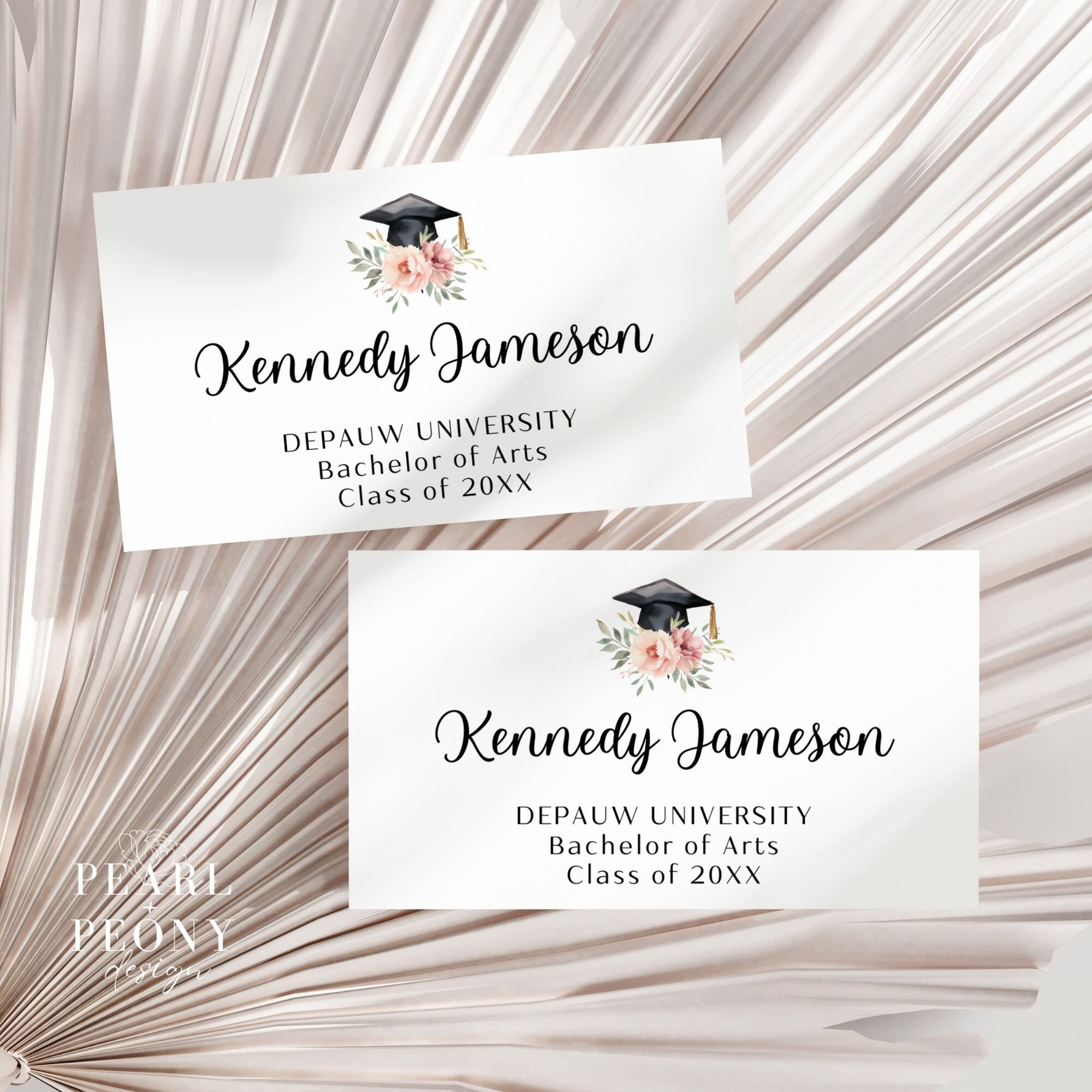 卒業 10th Graduation グラデュエーション プロモ カード EDITABLE Graduation Name Card Insert Template, Peach Floral