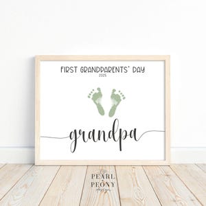 Arte imprimible de huellas de manos y pies para el primer día de los abuelos, regalo personal para el nuevo abuelo, recuerdo de bebé 2025, PDF tamaño carta y A4.
