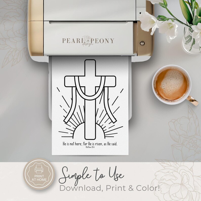 PRINTABLE Christian Easter Coloring Page, Cross He is Risen Coloring ...