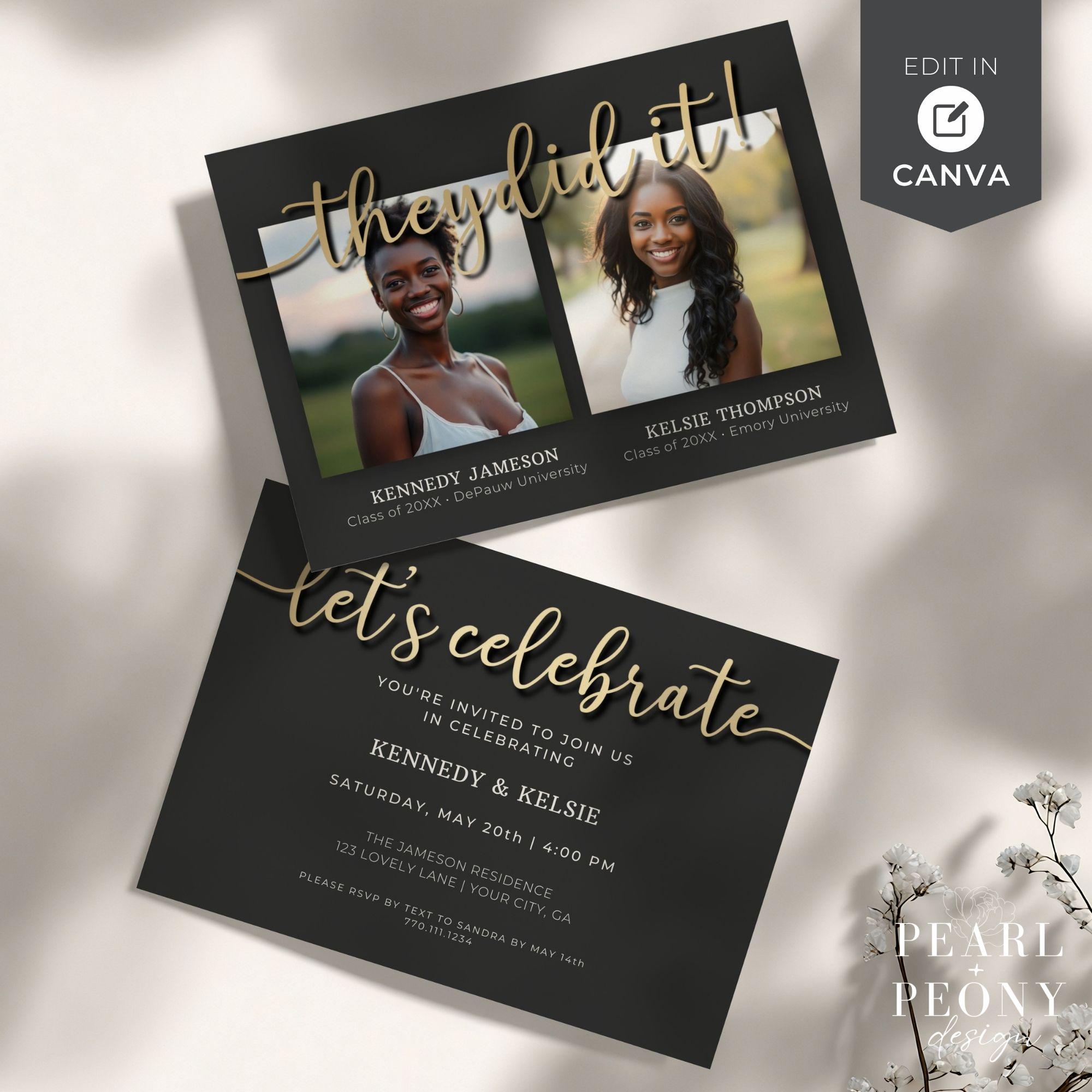 EDITABLE Dual Graduation Party Invitation TEMPLATE, Joint Twins ...