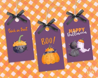 PRINTABLE Halloween Gift Tag, Classroom Trick or Treat Favor Bag Tag, Halloween Treat Tag, Cat Favor Tags, Happy Halloween Party, Preschool