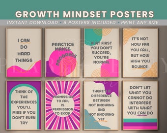 PRINTABLE Growth Mindset Poster Bundle, Boho Classroom Decor, Calm Down Corner, Educational Wall Art, School Counselor, Kids Affirmation