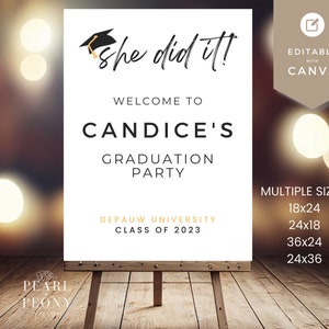 Graduation Party Welcome Sign Template | She Did It Party Sign | Class of 2025 Sign | Editable Sign | Printable Graduation Party Welcome