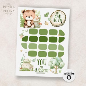 Tableau de récompenses avec ours mignon à imprimer, tableau de tâches ménagères pour enfants, tableau d'autocollants de routine, suivi du comportement, suivi des habitudes au coucher, format lettre US et format A4