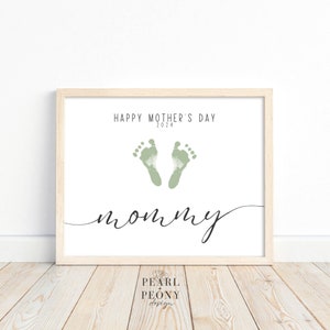 IMPRIMÍVEL Mamãe Feliz Dia das Mães Arte com pegada de mão, presente personalizado para mãe, lembrança de dia das mães, presente DIY de crianças, carta dos EUA e A4