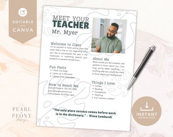 EDITIERBARE Treff den Lehrer Vorlage, Back to School Flyer, Lehrer Newsletter, Back to School Lehrer Brief Vorlage, Sofort Download, Canva