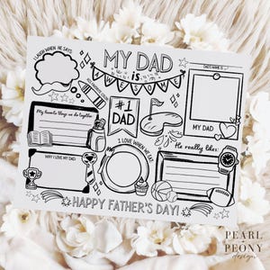 Cuestionario imprimible "Todo sobre papá" para completar en blanco para niños, tarjeta de regalo de recuerdo, preescolar, tamaño carta (EE. UU.) y A4.