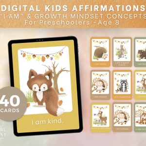 Tarjetas de afirmación DIGITAL para niños, Autoconfianza, Soy afirmaciones, Mentalidad de crecimiento, Tarjetas de positividad para niños, Niños y niñas en edad preescolar, JPG