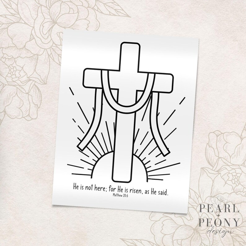 PRINTABLE Christian Easter Coloring Page, Cross He is Risen Coloring ...