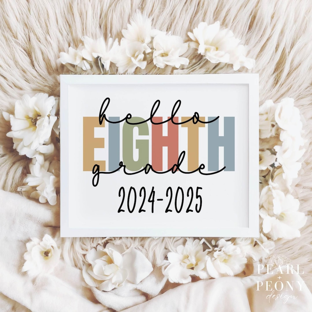 PRINTABLE 2024 Boho First Day of Eighth Grade Sign, Aesthetic Back to ...