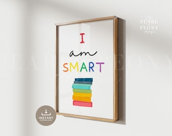 PRINTABLE I Am Smart Kids Affirmation Poster, Homeschool Printable, Classroom Decor, Educational Wall Art, Positive Playroom Posters