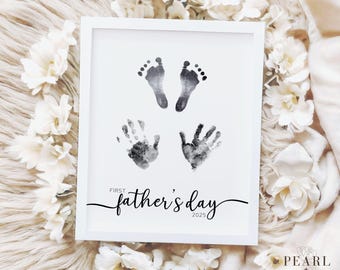 PRINTABLE First Father’s Day Handprint Footprint Art, Personal New Dad Gift, 2025 Fathers Day Keepsake, DIY Gift from Kids, US Letter & A4