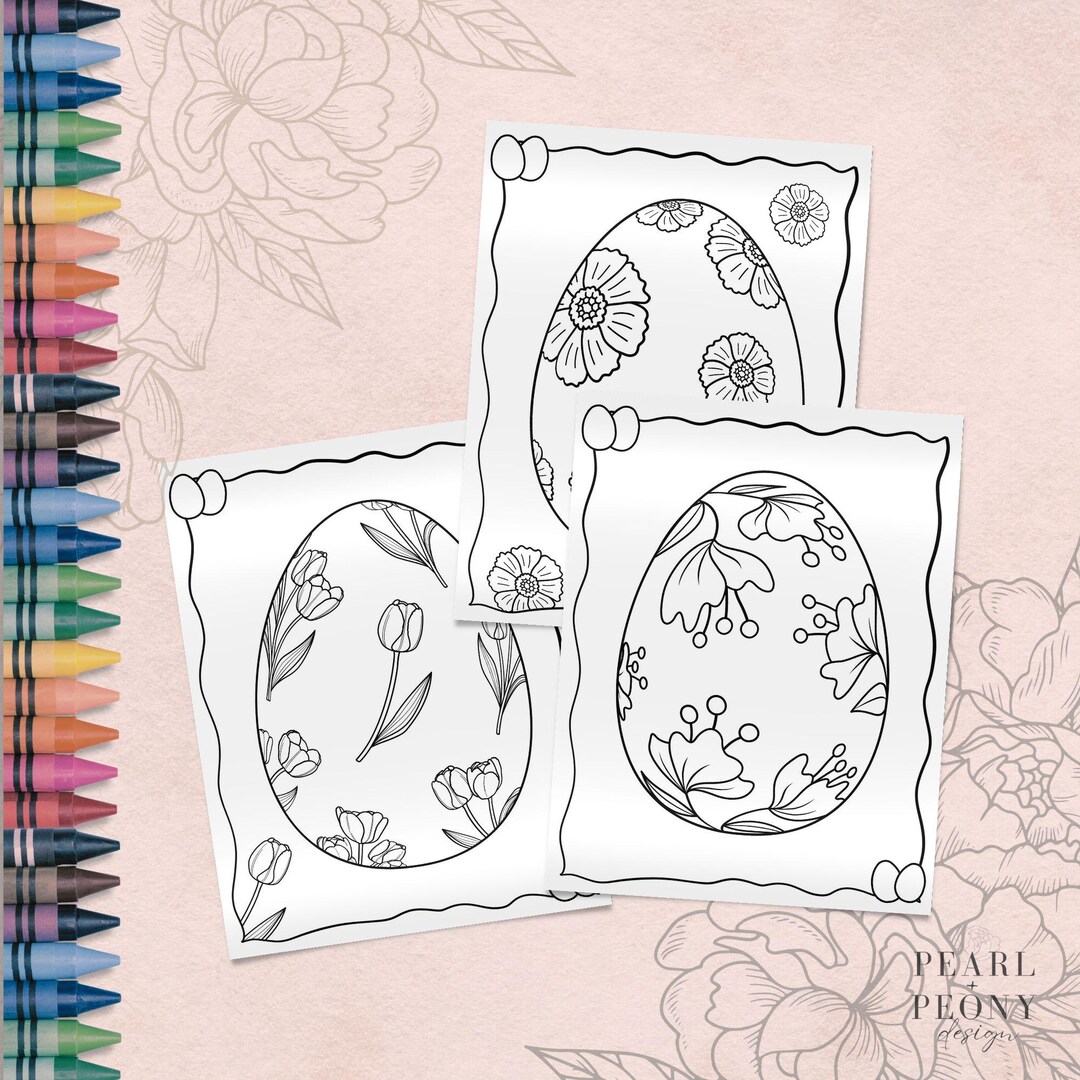 PRINTABLE Easter Egg Coloring Page Bundle, Floral Coloring Sheets ...