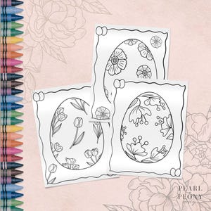 Paquete de páginas para colorear de huevos de Pascua para imprimir, hojas para colorear florales, arte para niños pequeños en edad preescolar, guardería, educación en el hogar, tamaño carta de EE. UU. y PDF A4