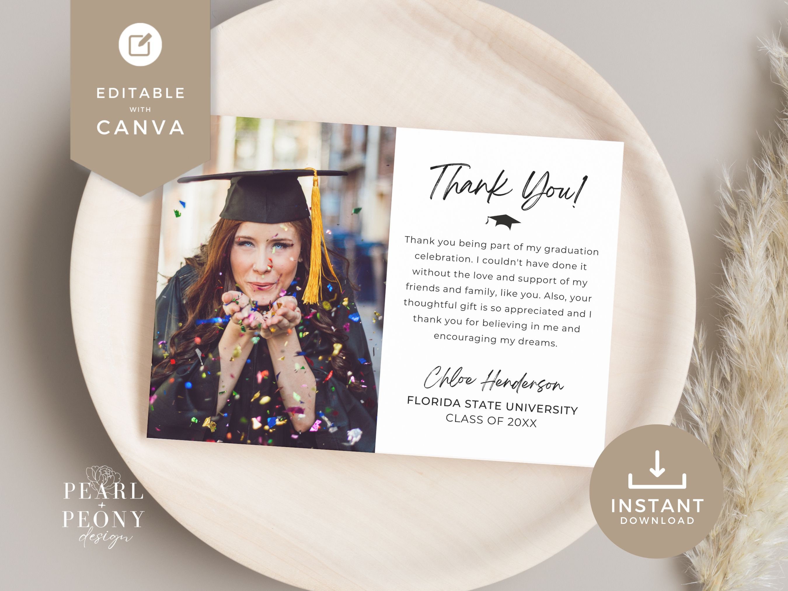 Graduation Photo Card Thank You Note Template | Minimalist Graduation ...