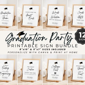 EDITABLE Graduation Party Signs Template Bundle, Printable Graduation Signs Bundle, Graduation 2024, Custom Graduation Table Signs, Canva