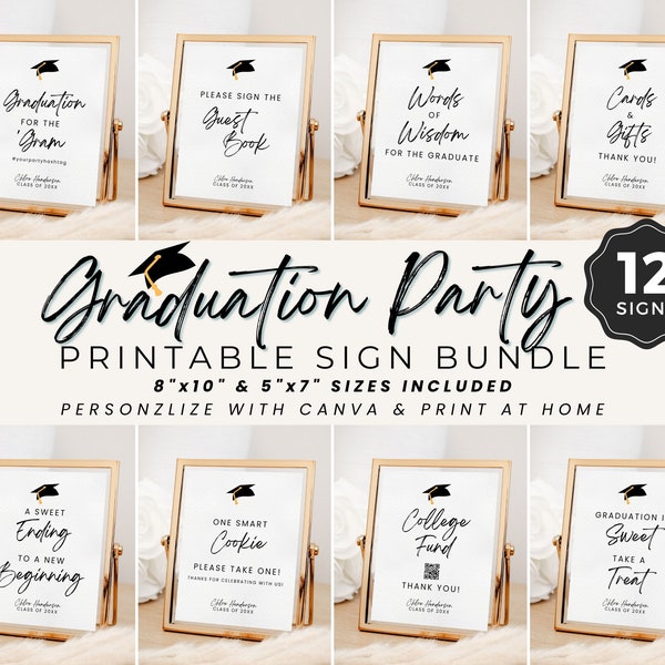 EDITABLE Graduation Party Signs Template Bundle, Printable Graduation Signs Bundle, Graduation 2024, Custom Graduation Table Signs, Canva