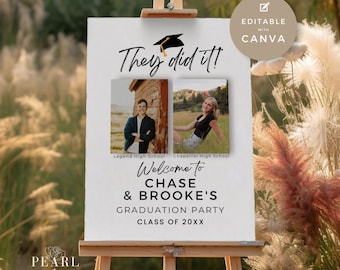 EDITABLE Dual Graduation Party Photo Welcome Sign Template, Custom Twins Party Poster, Joint Party, High School College Grad Decor , Canva