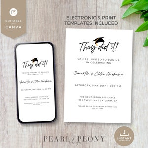 EDITABLE Dual Graduation Party Invitation Template | They Did It Multiple Graduate Party Printable | Twins Graduation Invitation | Canva