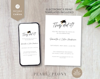 EDITABLE Dual Graduation Party Invitation Template | They Did It Multiple Graduate Party Printable | Twins Graduation Invitation | Canva