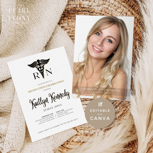 EDITABLE Nursing School Graduation Invitation Template | Printable Medical Doctor LPN RN Graduation Party Invite | Instant Download | Canva
