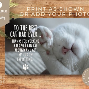 BEWERKBARE aangepaste Vaderdagkaart van Cat Template | Fotokaart van de papa van de kat | Grappige kat papa kaart | Pawther's Dag | Gepersonaliseerde kaart | Kanva