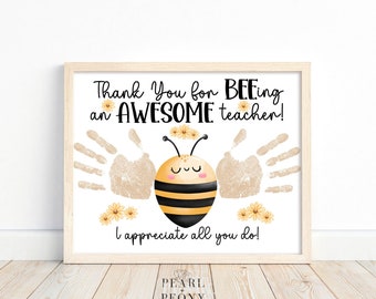 PRINTABLE Teacher Appreciation Handprint Art Craft, Keepsake Art, Custom Gift for Teacher, Personalized Gift from Kids, US Letter & A4 PDF