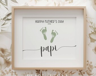 PRINTABLE 2026 Papi Happy Fathers Day Handprint Footprint Keepsake Art, DIY Gift or Card from Infant or Baby, US Letter & A4
